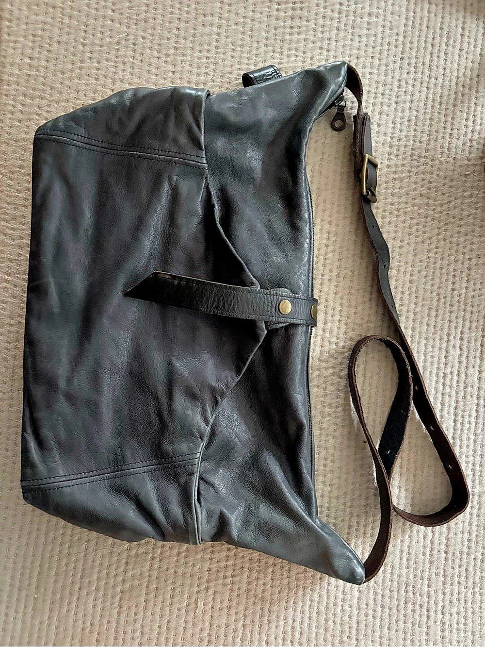 Navy Leather Shoulder Bag
